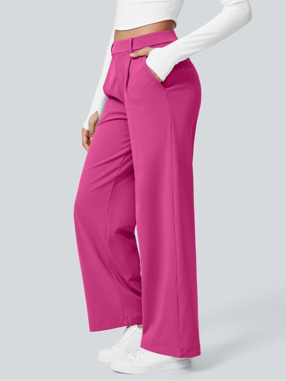 HALARA Wide-Leg High-Rise Pants - Magenta - Picture 2 of 5